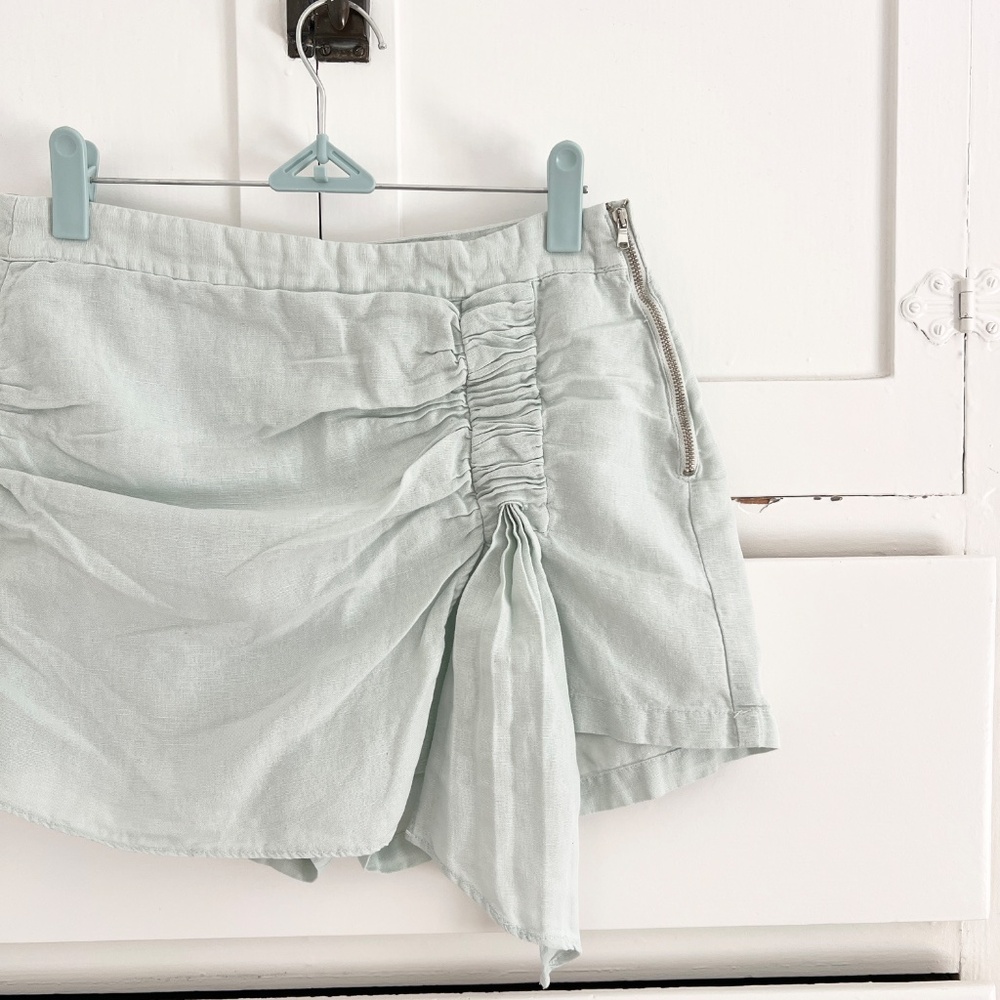 Zara Mint Green Ruched Linen Blend Skort Mini Shorts Size S - Picture 3 of 6